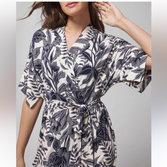 Soma Cool Nights Navy & White Softest Floral Wrap Around S/S Tie Waist Robe S/M - Picture 3 of 6